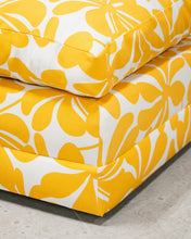 Load image into Gallery viewer, Yellow Flower Dead Stock New Upholstery Ottoman
