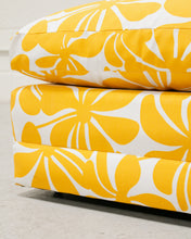 Load image into Gallery viewer, Yellow Flower Dead Stock New Upholstery Ottoman
