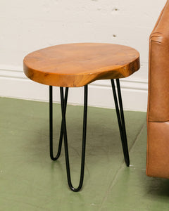 Round Solid Wood Side Table Hair Pin Legs