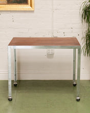 Load image into Gallery viewer, Vintage Chrome and Walnut Table with Castors
