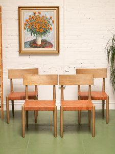 Set of 4 Brown Strap Dining Chairs