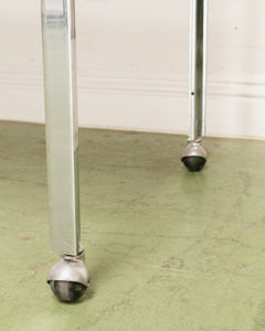 Vintage Chrome and Walnut Table with Castors