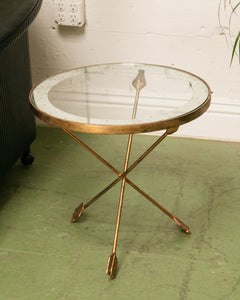 Gilt Metal Tripod Arrow Glass Top Table