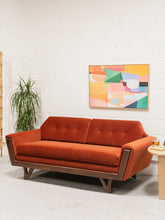 Load image into Gallery viewer, Desmond Walnut Framed Sofa 72” in Royale/Rust
