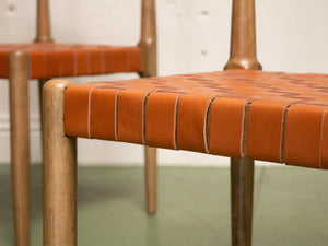 Set of 4 Brown Strap Dining Chairs