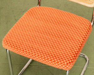 Checkered Rust Chrome Rattan Chair