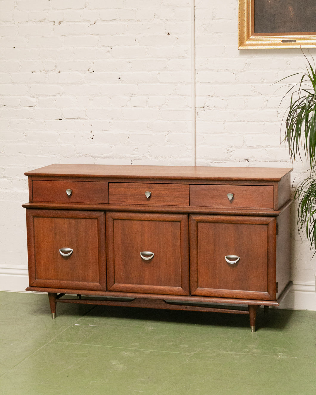 Mid-Century Modern Credenza with Silver  Accent Pulls