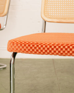 Checkered Rust Chrome Rattan Chair