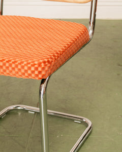 Checkered Rust Chrome Rattan Chair