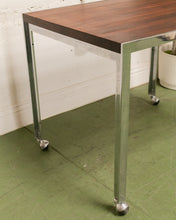 Load image into Gallery viewer, Vintage Chrome and Walnut Table with Castors
