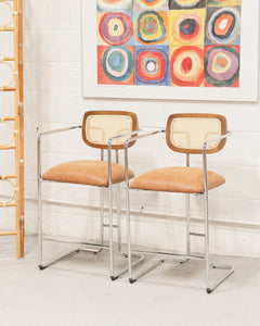 Chrome and Rattan Counter Stool