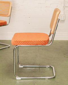 Checkered Rust Chrome Rattan Chair