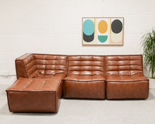 Load image into Gallery viewer, Recycled Leather 3 Piece and Ottoman Juno Sofa
