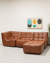 Load image into Gallery viewer, Recycled Leather 3 Piece and Ottoman Juno Sofa
