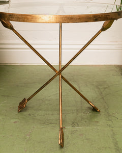 Gilt Metal Tripod Arrow Glass Top Table