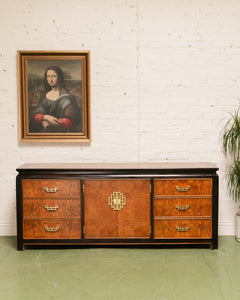 Vintage Black & Burlwood Chinoiserie Dresser by Century