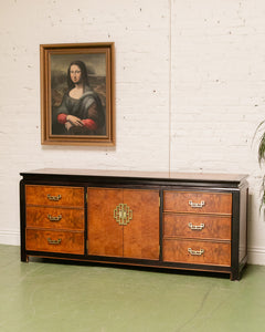 Vintage Black & Burlwood Chinoiserie Dresser by Century