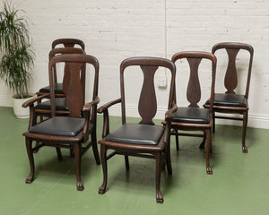 Set of 6 Antique Oak Lions Claw Dining Chairs