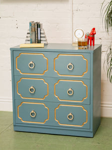 Blue Mid 20th Century Espana Chest in the Style of Dorothy Draper