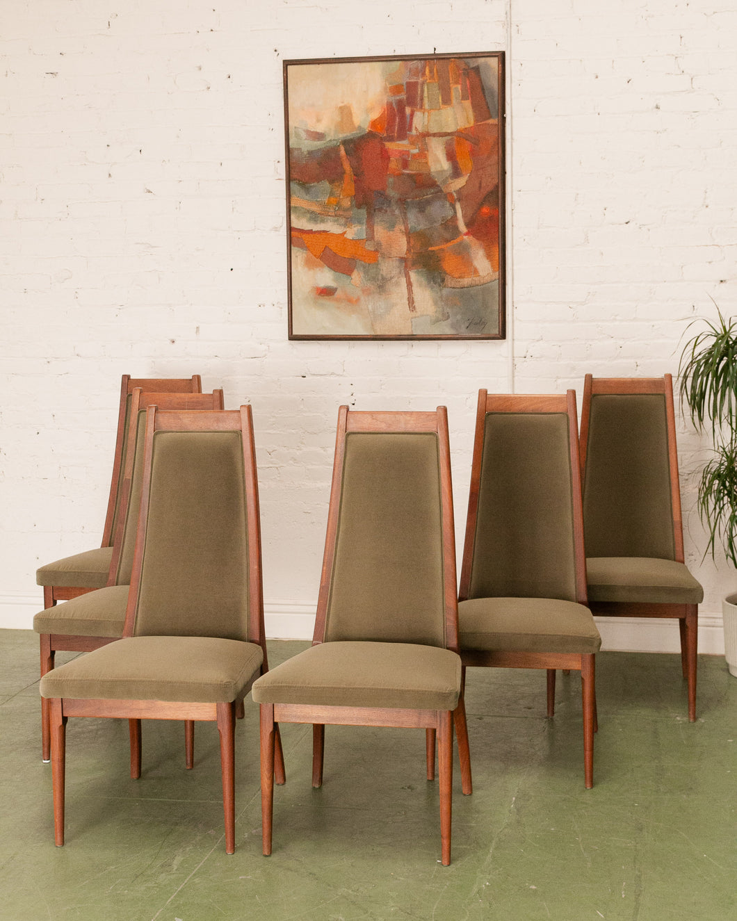 Deep Sage Green Vintage Drexel Dining Chairs (set of 6)