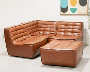 Recycled Leather 3 Piece and Ottoman Juno Sofa