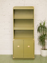 Load image into Gallery viewer, Vintage Olive Green Campaign Style Bookshelf/Hutch Cabinet
