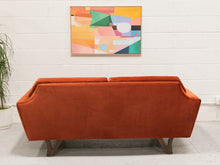 Load image into Gallery viewer, Desmond Walnut Framed Sofa 72” in Royale/Rust
