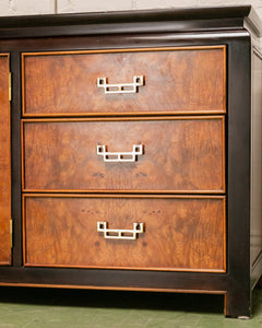 Vintage Black & Burlwood Chinoiserie Dresser by Century