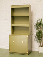 Load image into Gallery viewer, Vintage Olive Green Campaign Style Bookshelf/Hutch Cabinet
