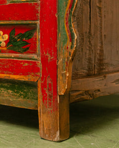 Hand Painted Ornate Cabinet with Flowers from Tibet circa 1920's