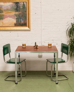 Vintage Chrome and Walnut Table with Castors