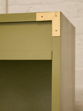 Load image into Gallery viewer, Vintage Olive Green Campaign Style Bookshelf/Hutch Cabinet
