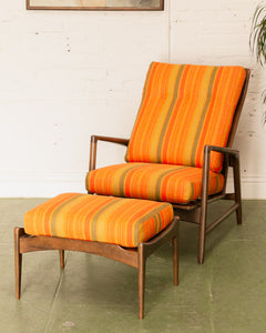 Ib Kofod Larsen Reclining Lounge Chair and Ottoman for Selibg, Circa 1960s