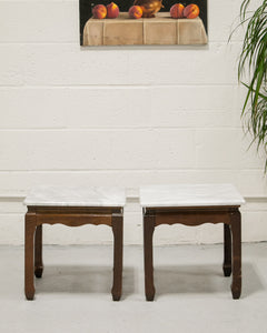 Pair of Marble Mahogany End Tables