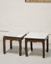 Load image into Gallery viewer, Pair of Marble Mahogany End Tables
