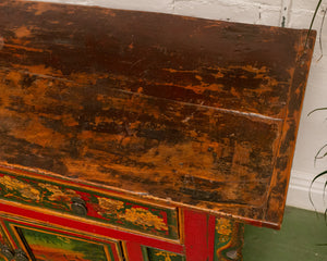 Hand Painted Ornate Cabinet with Flowers from Tibet circa 1920's