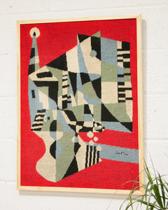 Large Fiber Art needlework tapestry in the manner of Stuart Davis