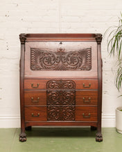 Load image into Gallery viewer, Late 19th-Early 20th C. Mahogany Renaissance Drop Front Bureau
