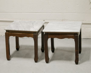 Pair of Marble Mahogany End Tables