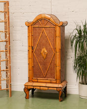 Load image into Gallery viewer, Vintage Coastal Rattan Arched Cabinet
