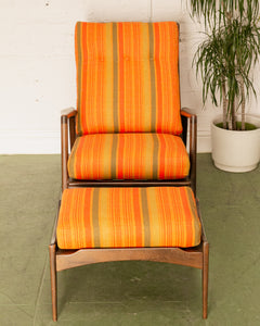 Ib Kofod Larsen Reclining Lounge Chair and Ottoman for Selibg, Circa 1960s