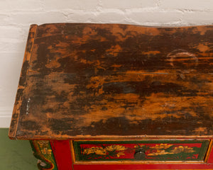 Hand Painted Ornate Cabinet with Flowers from Tibet circa 1920's