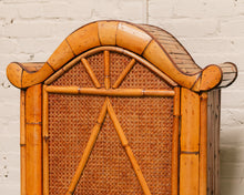 Load image into Gallery viewer, Vintage Coastal Rattan Arched Cabinet
