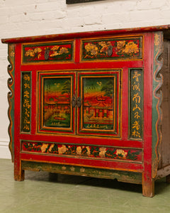 Hand Painted Ornate Cabinet with Flowers from Tibet circa 1920's