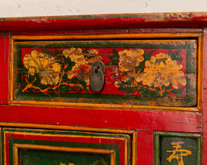 Hand Painted Ornate Cabinet with Flowers from Tibet circa 1920's