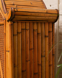 Vintage Coastal Rattan Arched Cabinet