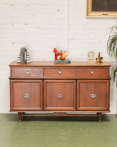 Mid-Century Modern Credenza with Silver  Accent Pulls