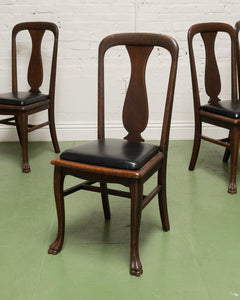 Set of 6 Antique Oak Lions Claw Dining Chairs