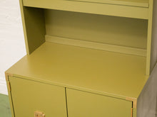 Load image into Gallery viewer, Vintage Olive Green Campaign Style Bookshelf/Hutch Cabinet
