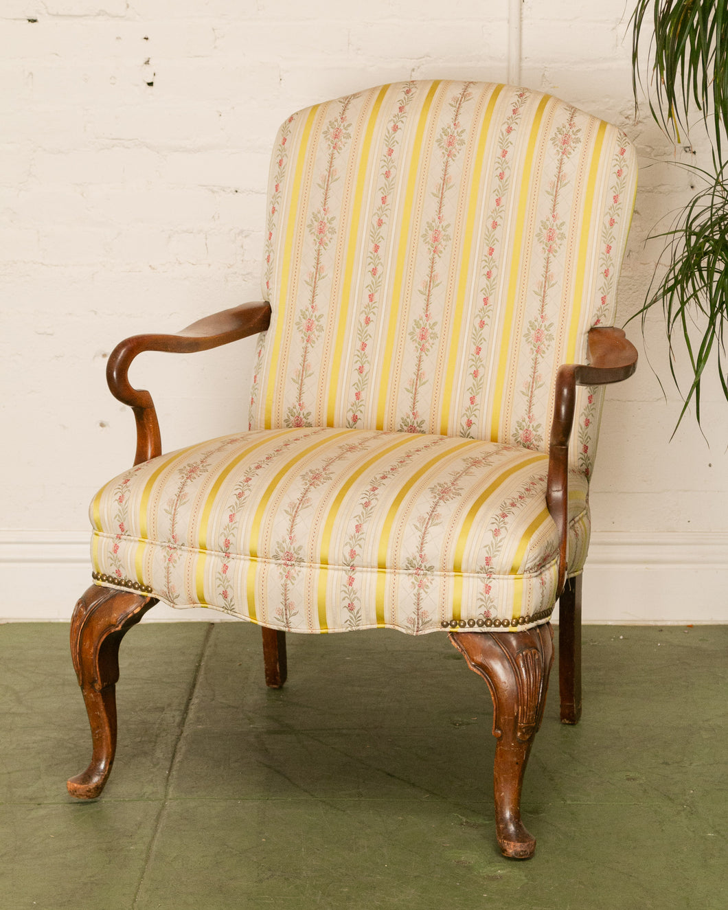 Mid 20th Century Queen Anne Style Upholstered Mahogany Armchair